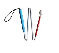 Aluminio Baston Blanco para Ciegos y Baja Vision Plegable, 4 Secciones, 100 cm (39 pulgada) Para Los Niños, Mango de Azul