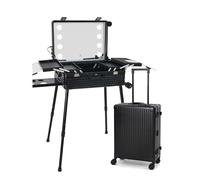 Aluminio Maletín de Maquillaje, Maquillaje de Tren Maleta con Ruedas, Estuche de Tren de Maquillaje Profesional con Luces LED, Organizador CE Maquillaje for Maquilladores(Negro,24in)