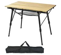 Aluminio Mesa Plegable De Altura Ajustable, Exterior Mesa De Balcon Plegable Rectangular De Acampamiento para Jardín, Boda, Banquete, Fiesta(Wood Grain 90cm+Bottom Mesh)