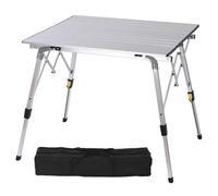 Aluminio Mesa Plegable De Altura Ajustable, Exterior Mesa De Balcon Plegable Rectangular De Acampamiento para Jardín, Boda, Banquete, Fiesta(Silver 69cm)