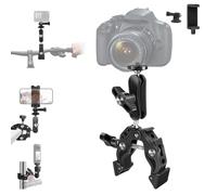 Aluminio Super Cámara de Montaje Abrazadera con Doble 360 °Rótula Mágico Brazo Compatible para Insta360 Moto Manillar Soporte Compatible para Gopro Acción para Bicicleta Grabación Vlog Trípode