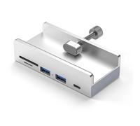 Aluminio Tipo C 4 Puertos USB 3,0 Hub Soporte para teléfono SD TF Lector de Tarjetas de Memoria USB Adaptador de Corriente CC Divisor Base Extensible múltiple(USB Card Read Silver)