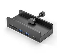 Aluminio Tipo C 4 Puertos USB 3,0 Hub Soporte para teléfono SD TF Lector de Tarjetas de Memoria USB Adaptador de Corriente CC Divisor Base Extensible múltiple(USB Card Read Black)