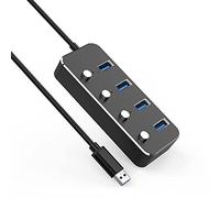 Aluminum Alloy 4 Port USB 3.0 Hub Sub-Control Switch HUB 60/120cm Cable Upto 5Gbps Splitter (Color : Black)