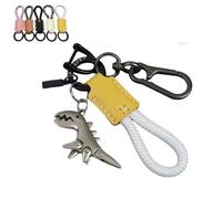 Aluminum Alloy Dinosaur Charm Paired with a Hand-Woven Bracelet,Mini Metal Dinosaur Keychain for Backpack,Keys Accessories for Women Men (D)