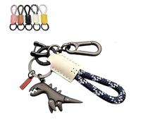 Aluminum Alloy Dinosaur Charm Paired with a Hand-Woven Bracelet,Mini Metal Dinosaur Keychain for Backpack,Keys Accessories for Women Men (White)