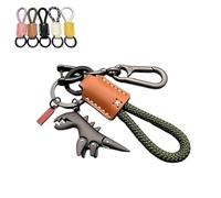 Aluminum Alloy Dinosaur Charm Paired with a Hand-Woven Bracelet,Mini Metal Dinosaur Keychain for Backpack,Keys Accessories for Women Men (Brown)