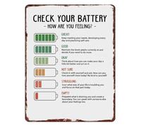 Aluminum Check Your Battery Metal Sign Vintage How Are You Feeling Wall-Art for Home Office Decor Classroom Poster 8 X 12 inch