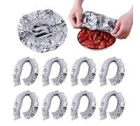 Aluminum Foil Insulated Lids - Adjustable 10-30cm Reusable Kitchen Food Covers | Silver Elastic Heat Resistant Bowl Plate Sealing Wrap Dust Odor Proof Storage Microwave Oven
