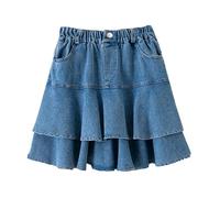 Alunsito Falda Vaquera para Niñas Pequeñas Niños Niñas Cintura Elástica Una Línea Mini Faldas Vaqueras En Capas Azul 12-13 Años