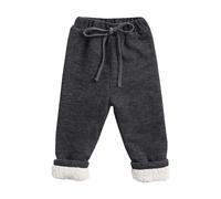 Alunsito Pantalones elásticos con cordón para niños y niñas pantalones de invierno de algodón para niños pequeños pantalones gruesos para correr de 5 a 6 años color gris