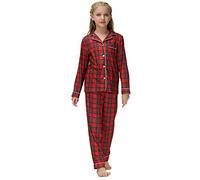 Alunsito Pigiama natalizio per Bambina e Ragazzo per Bambini Pigiama primaverile autunnale Camicia a Maniche Lunghe + Pantaloni Pigiama a Due pezzi a Quadri Pigiama da Notte 160 Rosso1 13-14 Anni