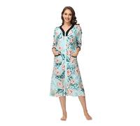 Alunsito Vestido para Mujer Zip Frontal House Coat 3/4 Sleeve Nightgown Floral Sleepwear Ladies Full Length Lounge Dress with Pockets, ejército Verde, L