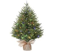 Alupssuc 2 Pies Mini Árbol de Navidad Artificial Preiluminado, Ramas de Polietileno con Base de Bolsa de Arpillera, Luces LED de Colores, 12 Modos de Luz, Decoraciones Navideñas,Verde