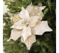 Alupssuc 20 Piezas, 9 Pulgadas de Florida Artificiales, Brillante para el árbol de Navidad, decoración de Flores para/Año Nuevo/Fiesta, Oro champán