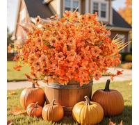 Alupssuc 24Paquetes de Flores Artificiales Otoño para Exterior, Resistentes Rayos UV, Eucalipto, Violetas y Lavanda, Seda Flores, para Jardines, Porches, Ventanas Decoración, Atardecer Naranja y Otoño