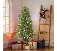 Alupssuc 4 Pies Mini Árbol de Navidad Artificial Preiluminado para Porche, Material de PE y PVC con Maceta,Luces LED de Colores, 8 Modos de Luz, Decoraciones Navideñas,Verde