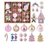 Alupssuc 65 Piezas Bolas de Navidad Set, 4-14cm Inastillables Plástico Arbol de Navidad Bolas, para Fiesta de Boda Decoraciones con Colgar Cuerdas, Macaron Rosa