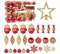 Alupssuc 80 Adornos Navideños, Adornos para Árboles de Navidad, Bolas Navideñas de Plástico Irrompibles para Colgar con Ganchos para Fiestas de Navidad, Bodas y Vacaciones, Rojo y Dorado