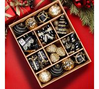 Alupssuc Juego de Bolas navideñas Personalizadas de 82 Quilates, irrompibles, para Decorar Fiestas, Bodas y festividades con Cuerdas precolgadas, en Negro y Dorado,Negro y Dorado