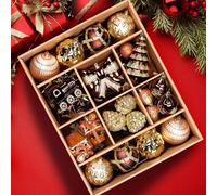 Alupssuc Juego de Bolas navideñas Personalizadas de 82 Quilates, irrompibles, para Decorar Fiestas, Bodas y festividades con Cuerdas precolgadas, en Negro y Dorado,Bronce y Dorado