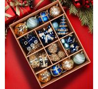 Alupssuc Juego de Bolas navideñas Personalizadas de 82 Quilates, irrompibles, para Decorar Fiestas, Bodas y festividades con Cuerdas precolgadas, en Negro y Dorado,Azul y Dorado