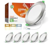ALUSSO 10W Downlight LED Techo Empotrable Regulable Corte 90-100MM 6 Pack | IP44 Focos LED Interior Techo Empotrado, 3CCT 3000K Cálido 4000K Neutro 6500K Frío, Níquel