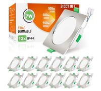 ALUSSO 3CCT 7W 600LM Downlight LED Techo Empotrable Regulable IP44, Pack 12 | 3000K/4000K/6500K Focos LED Interior Techo Corte Ø67-75mm, Ojos de Buey LED para Techo Baño Salón, Cuadrada Níquel Cepillado