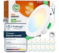 ALUSSO 3CCT 7W 600LM Downlight LED Techo Empotrable Regulable IP44, Pack 12 | 3000K/4000K/6500K Focos LED Interior Techo Empotrado Corte Ø67-75mm, Ojos de Buey LED para Techo Baño Salón, Redonda Blanco