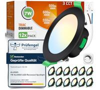 ALUSSO 3CCT 7W 600LM Downlight LED Techo Empotrable Regulable IP44, Pack 12 | 3000K/4000K/6500K Focos LED Interior Techo Empotrado Corte Ø67-75mm, Ojos de Buey LED para Techo Baño Salón, Redonda Blanco