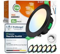 ALUSSO 3CCT 7W 600LM Downlight LED Techo Empotrable Regulable IP44, Pack 6 | 3000K/4000K/6500K Focos LED Interior Techo Empotrado Corte Ø67-75mm, Ojos de Buey LED para Techo Baño Salón, Redonda Blanco