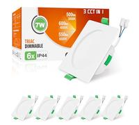 ALUSSO 3CCT 7W 600LM Downlight LED Techo Empotrable Regulable IP44, Pack 6 | 3000K/4000K/6500K Focos LED Interior Techo Empotrado Corte Ø67-75mm, Ojos de Buey LED para Techo Baño Salón, Redonda Blanco