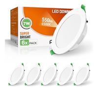 ALUSSO Downlight LED Empotrable, 7W IP44 Focos Interior 6500K Blanco Frío, Ultradelgado 30mm, φ90-100mm, Ojos de Buey para Baño Salón, Paquete de 6