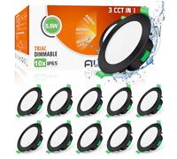 ALUSSO Downlight LED Empotrable Negro Regulable, 5.5W IP65 3000K 4000K 6500K, Ultradelgado 29mm, φ67-75mm, Ojos de Buey Para Techo Baño Salón, 10 Pack