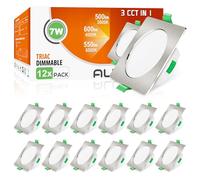 ALUSSO Downlight LED Techo Empotrable Cuadrado Regulable, 7W IP44 3000K 4000K 6500K Focos LED Interior Techo Empotrado, φ67-75mm, Ojos de Buey Baño Salón, Níquel Cepillado, 12 Pack