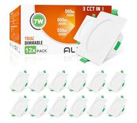 ALUSSO Downlight LED Techo Empotrable Cuadrado Regulable, 7W IP44 3000K 4000K 6500K Focos LED Interior Techo Empotrado, Ultradelgado 29mm, φ67-75mm, Ojos de Buey Baño Salón, 12 Pack