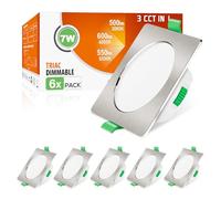 ALUSSO Downlight LED Techo Empotrable Cuadrado Regulable, 7W IP44 3000K 4000K 6500K Focos LED Interior Techo Empotrado, φ67-75mm, Ojos de Buey Baño Salón, Níquel Cepillado, 6 Pack