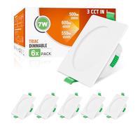 ALUSSO Downlight LED Techo Empotrable Cuadrado Regulable, 7W IP44 3000K 4000K 6500K Focos LED Interior Techo Empotrado, Ultradelgado 29mm, φ67-75mm, Ojos de Buey Baño Salón, 6 Pack