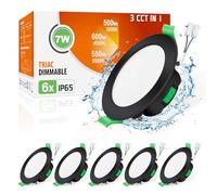 ALUSSO Downlight LED Techo Empotrable Negro Regulable, 7W 600LM IP65 3000K 4000K 6500K Focos LED Interior Techo Empotrado, Ultradelgado 29mm, φ67-75mm, Ojos de Buey Baño Salón, 6 Pack