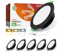 ALUSSO Downlight LED Techo Empotrable Regulable, 10W 1050LM IP44 Focos LED Interior Techo Empotrado 3000K 4000K 6500K Ajustable, Corte 90-100mm, Negro, 6 Pack