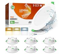 ALUSSO Downlight LED Techo Empotrable Regulable, 10W 1050LM IP44 Focos LED Interior Techo Empotrado 3000K 4000K 6500K Ajustable, Corte 90-100mm, 6 Pack