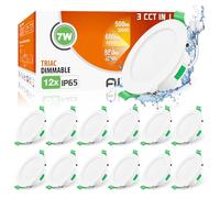ALUSSO Downlight LED Techo Empotrable Regulable, 7W IP65 Focos LED Interior Techo Empotrado 3000K 4000K 6500K Ajustable, Ultradelgado 29mm, φ67-75mm, Ojos de Buey Baño Salón, 12 Pack