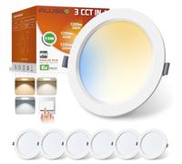 ALUSSO Focos LED Interior Techo Empotrado 15W 3000K 4000K 6500K 3CCT, IP44 Downlight LED Techo Empotrable No Regulables Ultradelgado 26mm, Corte 145-160mm, Ojos de Buey para Baño Cocina Salón, 6Pack