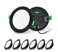 ALUSSO LIGHTING Negro Downlight LED Techo Empotrable 10W 1050lm Alto Brillo, Focos Interior Extraplano Blanco Cálido/Neutro/Frío Regulable, Ojos de Buey Para Techo IP44 Impermeable Baño, 6 Pack