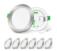 ALUSSO LIGHTING Níquel Cepillado Downlight LED Techo Empotrable 10W 1050lm Alto Brillo, Focos Interior Extraplano Blanco Cálido/Neutro/Frío Regulable, Ojos de Buey Para Techo IP44 Impermeable, 6 Pack