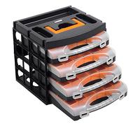 ALUTEC Maletín de compartimentos (maletín para piezas pequeñas con 4 cajas profesionales de 300 compartimentos, diseño compacto, ideal para tornillos / tuercas / arandelas) 56100