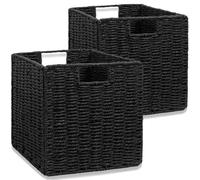 Aluusy 2 Cestas de Almacenaje, Cesta Mimbre Tejidas a Mano Cubo 28CM, Cesta Grande Plegable de Papel de Jacinto de Agua con Asas, Cesto Decorativo para Baño Estanterías Kallax Cocina