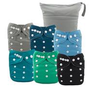 ALVABABY 6 fundas de pañales de tela y 1 bolsa húmeda y seca, funda de pañales de tela lavable reutilizable para preplegado con bolsa multifuncional, insertos de pañales planos o ajustados 6NKZ02