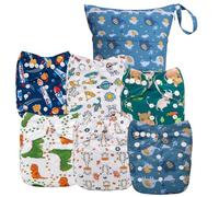 ALVABABY Fundas para pañales de tela, 6 piezas y 1 bolsa húmeda y seca, funda de pañales lavable y reutilizable con bolsa multifuncional, cubierta de pañales de tela para inserciones de pañales de