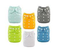 ALVABABY Pack 6pcs Pañales de tela ajustables y lavables de bolsillo + 12 insertos 6BM98-ES